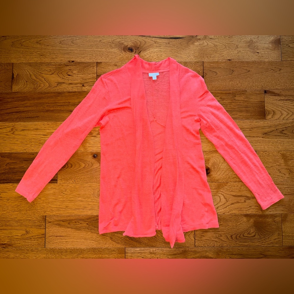 J Jill love linen 100% linen open front long sleeve cardigan pink coral size S